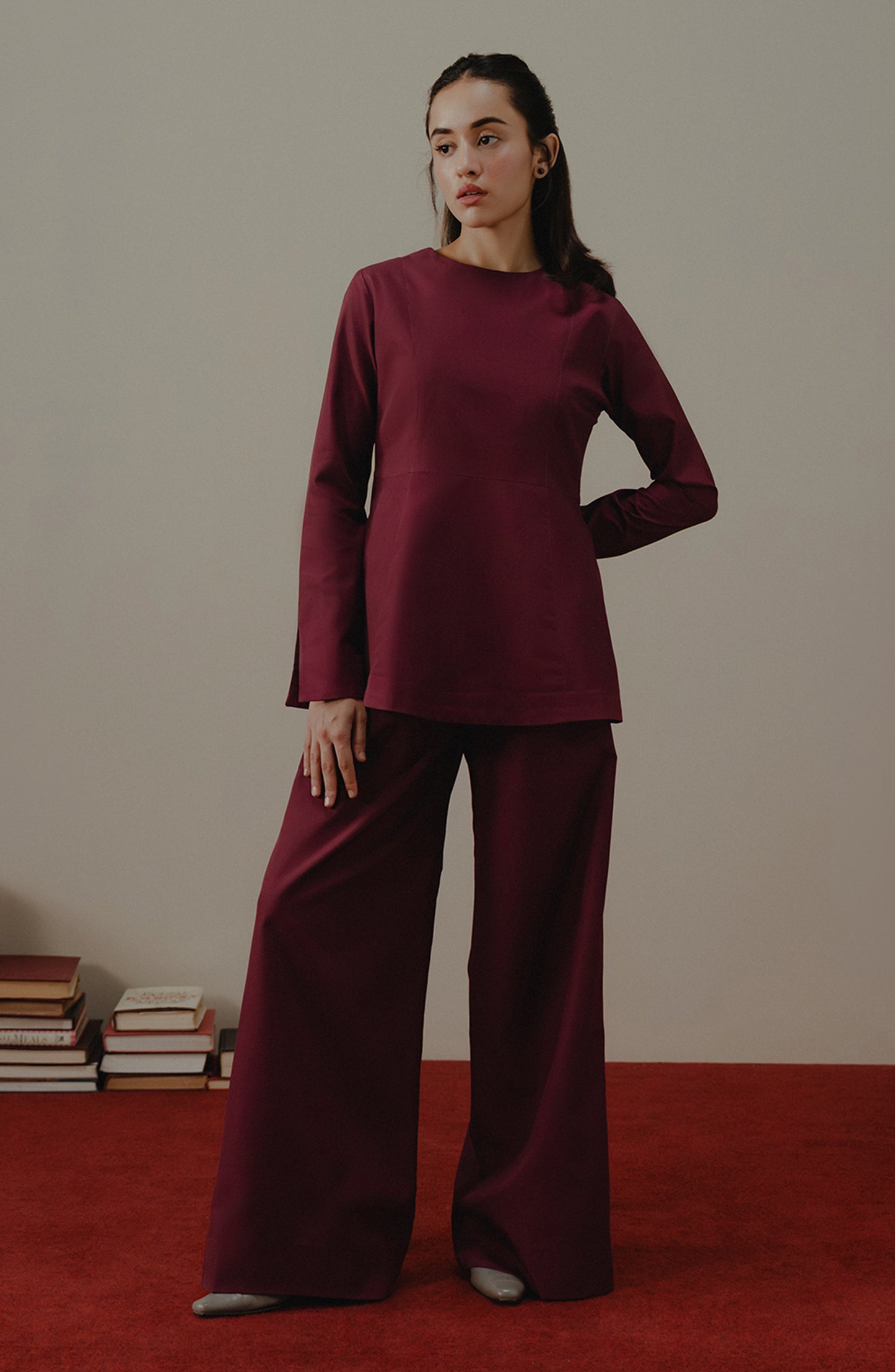 Pitch Glow wine-tone dress by Dear June